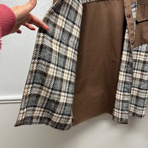 New! Women’s Sz S Button Shirt Jacket 2 Breast Pockets Long Sleeve Brown & Cream - Picture 5 of 11